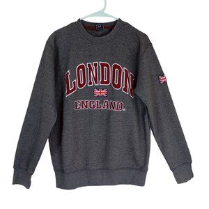 London England Sweatshirt Gray Crewneck Size L Unisex With Union Jack Patch